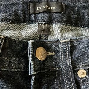 Junior girls faded jeans from Bebe in nice shape. Color is Bedford Rain. Size 25